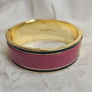 Talbots Goldtone and Pink Bracelet Clamper with Black Accents